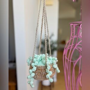 Handmade Crochet Hanging Plant String Of Pearls Plant Green Boho Home Decor